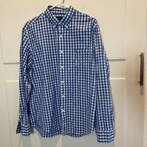 J. Crew Mens Large Blue White Gingham Button Down Long Sleeve Shirt